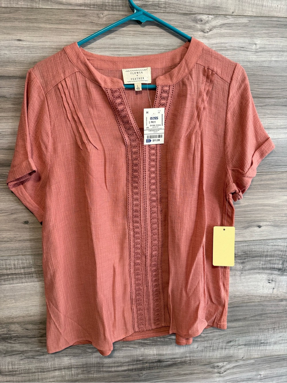 NWT Flower and Feather pink top